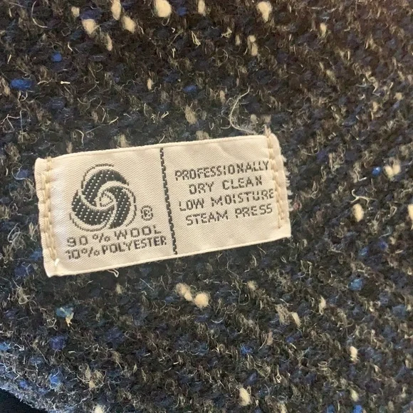Blue black and white tweed coat